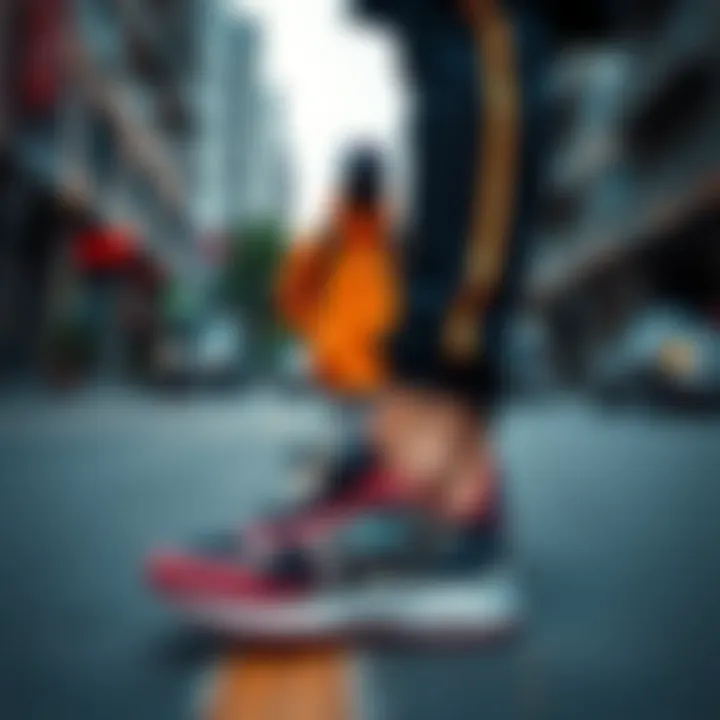 Lotto shoes paired with fashionable athletic wear in an urban setting