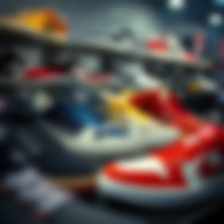 A display of various sports shoes tailored for different sports disciplines.