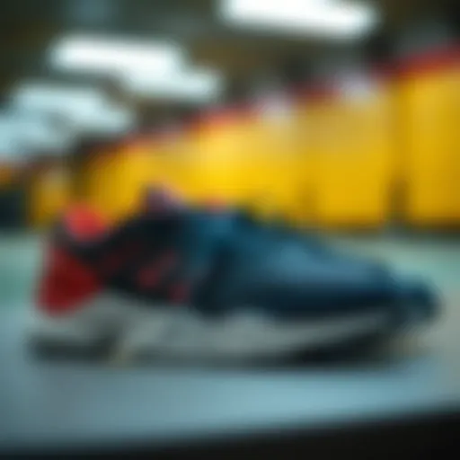 A close-up view of stylish sports shoes showcasing their unique design and materials used.