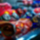 Different styles of swimming goggles displayed