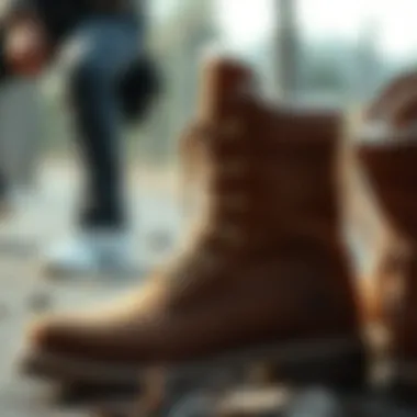 Close-up of Timberland boot materials and craftsmanship