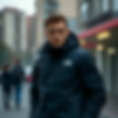 A stylish TNF jacket showcasing its sleek design in an urban setting.