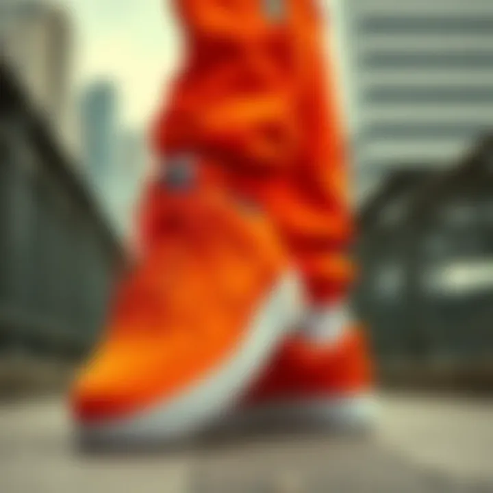Dynamic Urban Style with Orange Nike Air Force Sneakers Dynamic urban style featuring vibrant orange Nike Air Force sneakers.