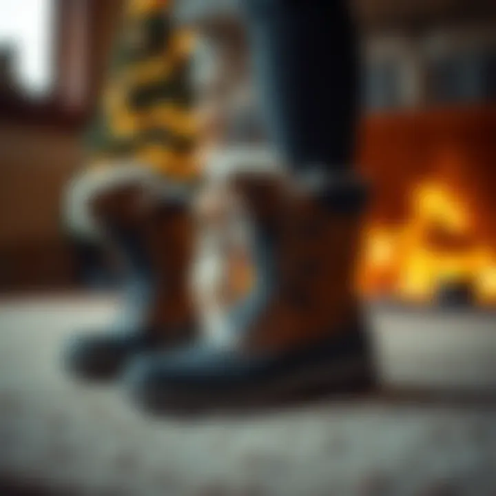 Stylish winter boots in a cozy setting